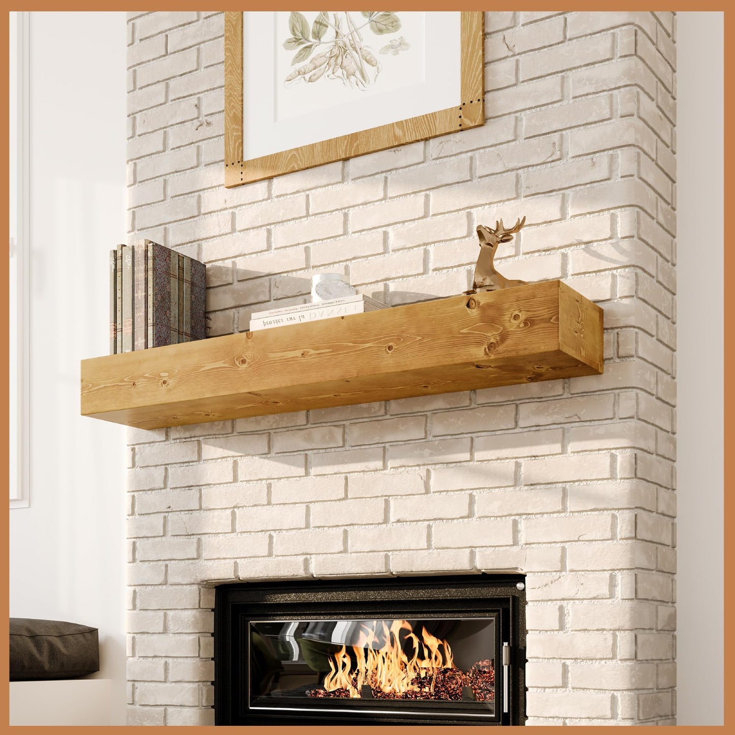 Natural Wood Fireplace Mantel Shelf Surround