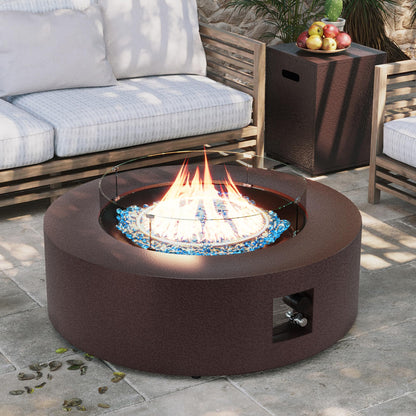 Round Propane Fire Pit Table with Wind Guard