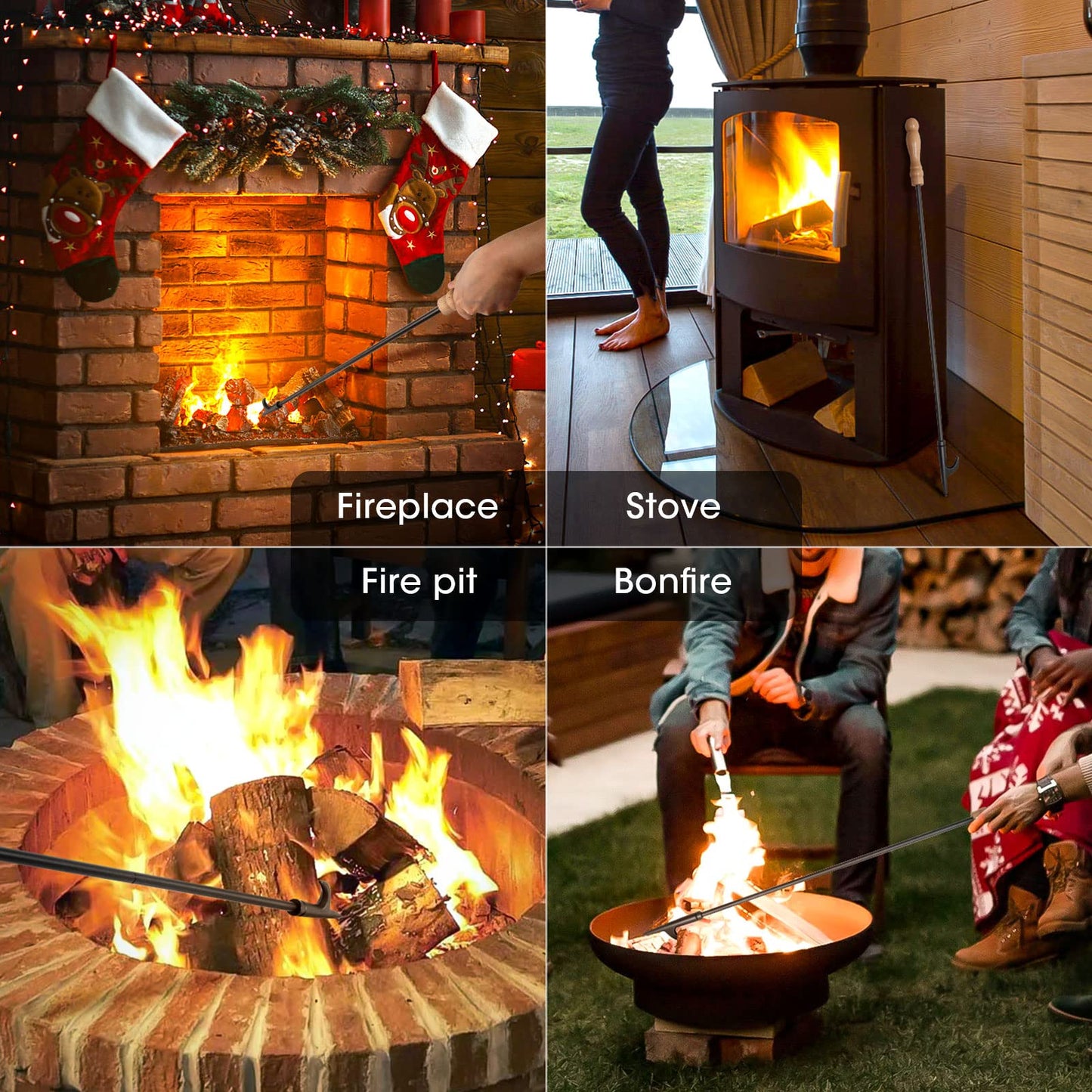 Fireplace Poker and Log Tongs Tool Set