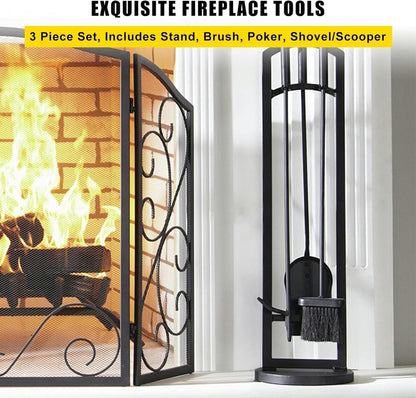 Double-Door Fireplace Screen with Tool Set and Grate