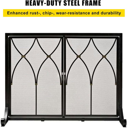 Double-Door Fireplace Screen with Tool Set and Grate