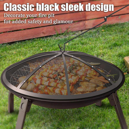Heavy-Duty Fire Pit Spark Screen with Handle and Poker