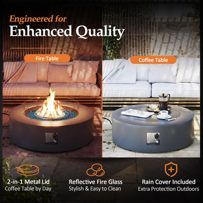 Round Propane Fire Pit Table with Wind Guard