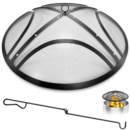Heavy-Duty Fire Pit Spark Screen with Handle and Poker