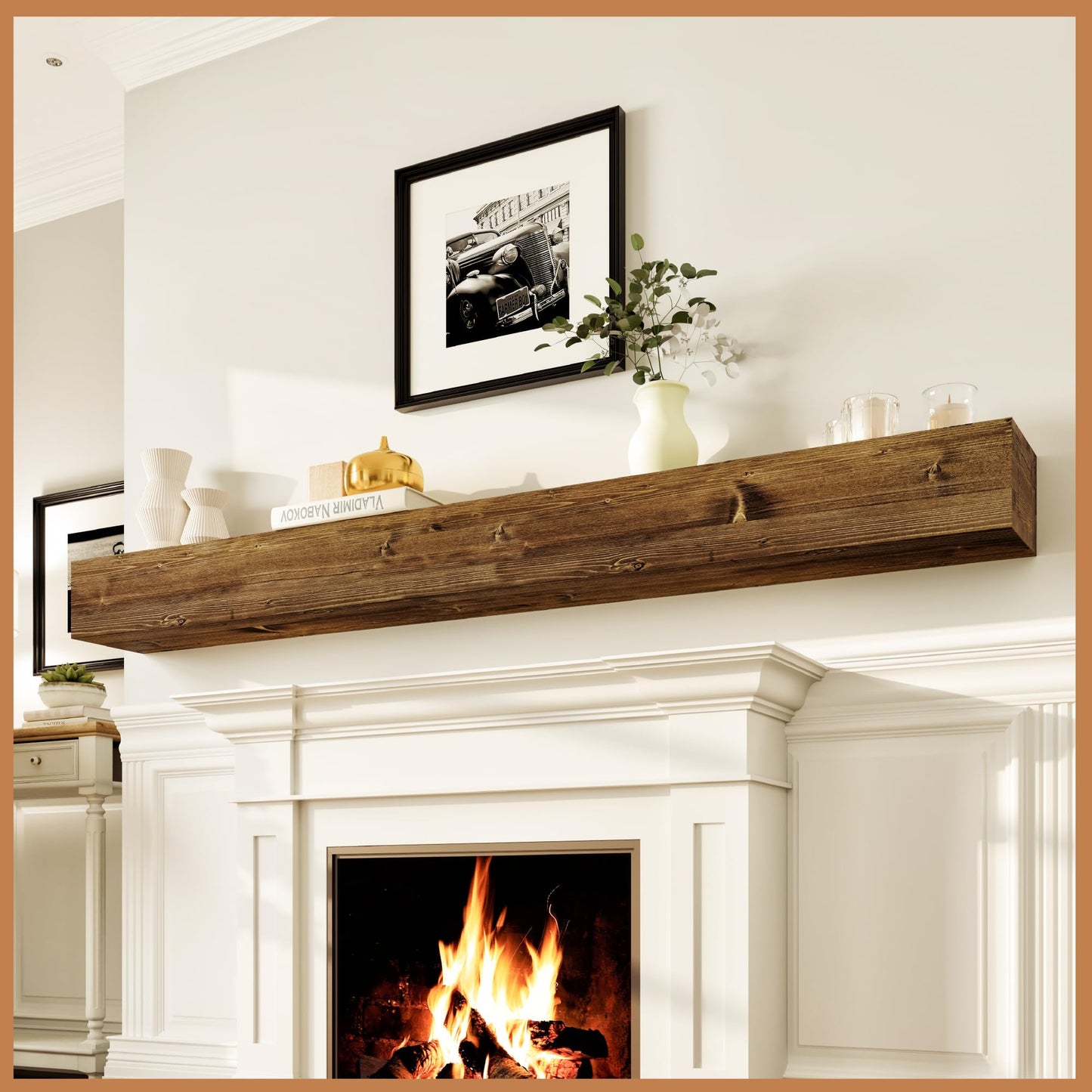 Natural Wood Fireplace Mantel Shelf Surround