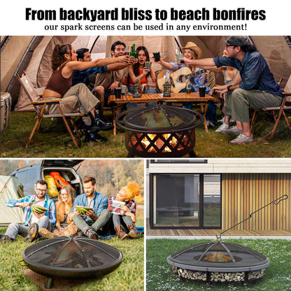 Heavy-Duty Fire Pit Spark Screen with Handle and Poker