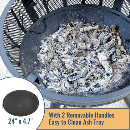 35-Inch Wood Burning Fire Pit with BBQ Grill and Screen
