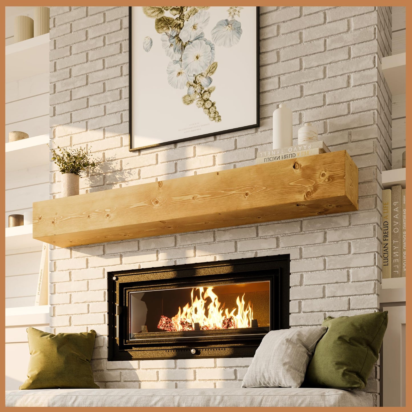 Natural Wood Fireplace Mantel Shelf Surround