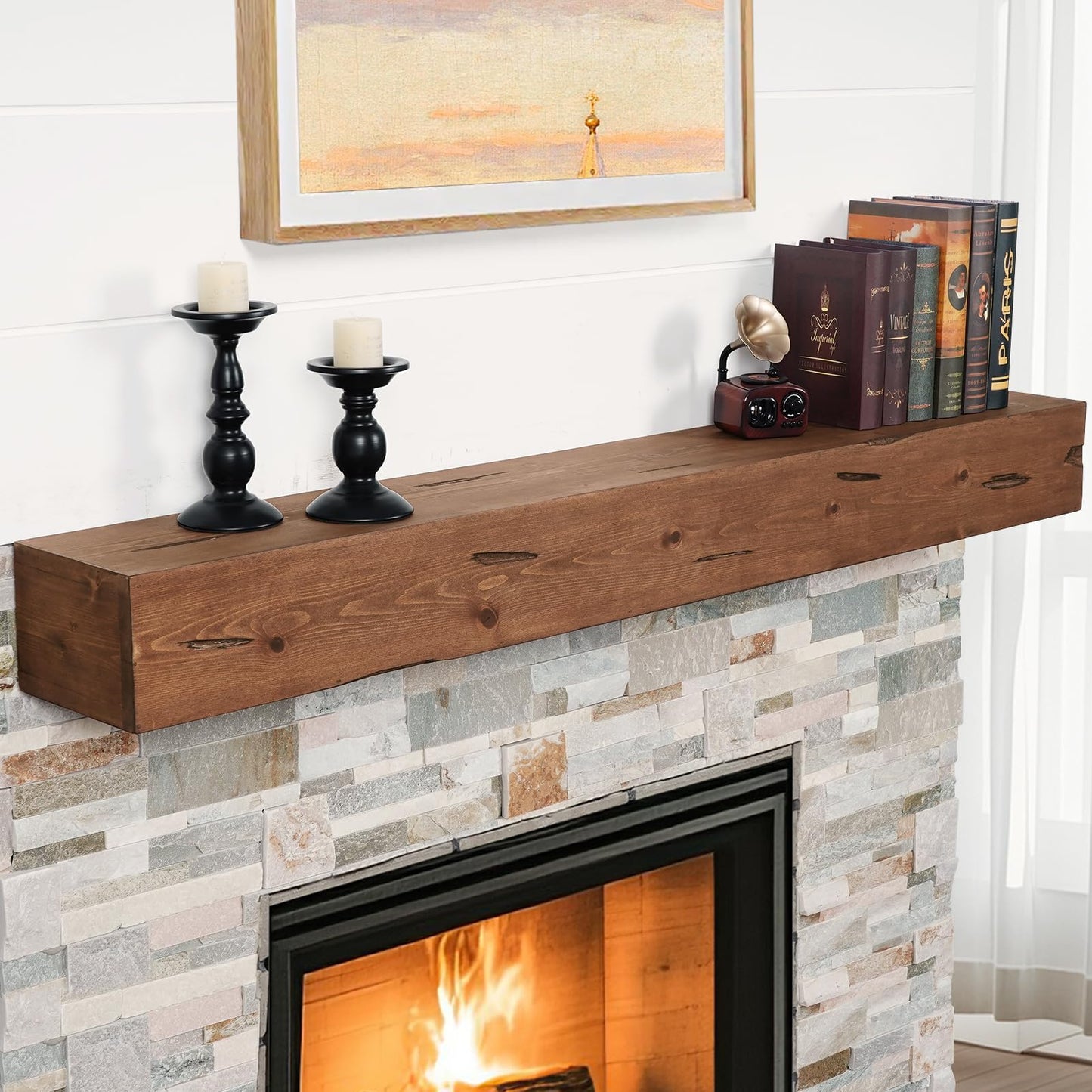 Handcrafted Rustic Wood Fireplace Mantel Shelf