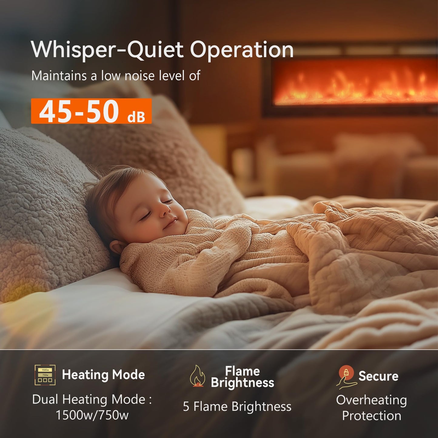 Wall Mounted Electric Fireplace with Flame Effect