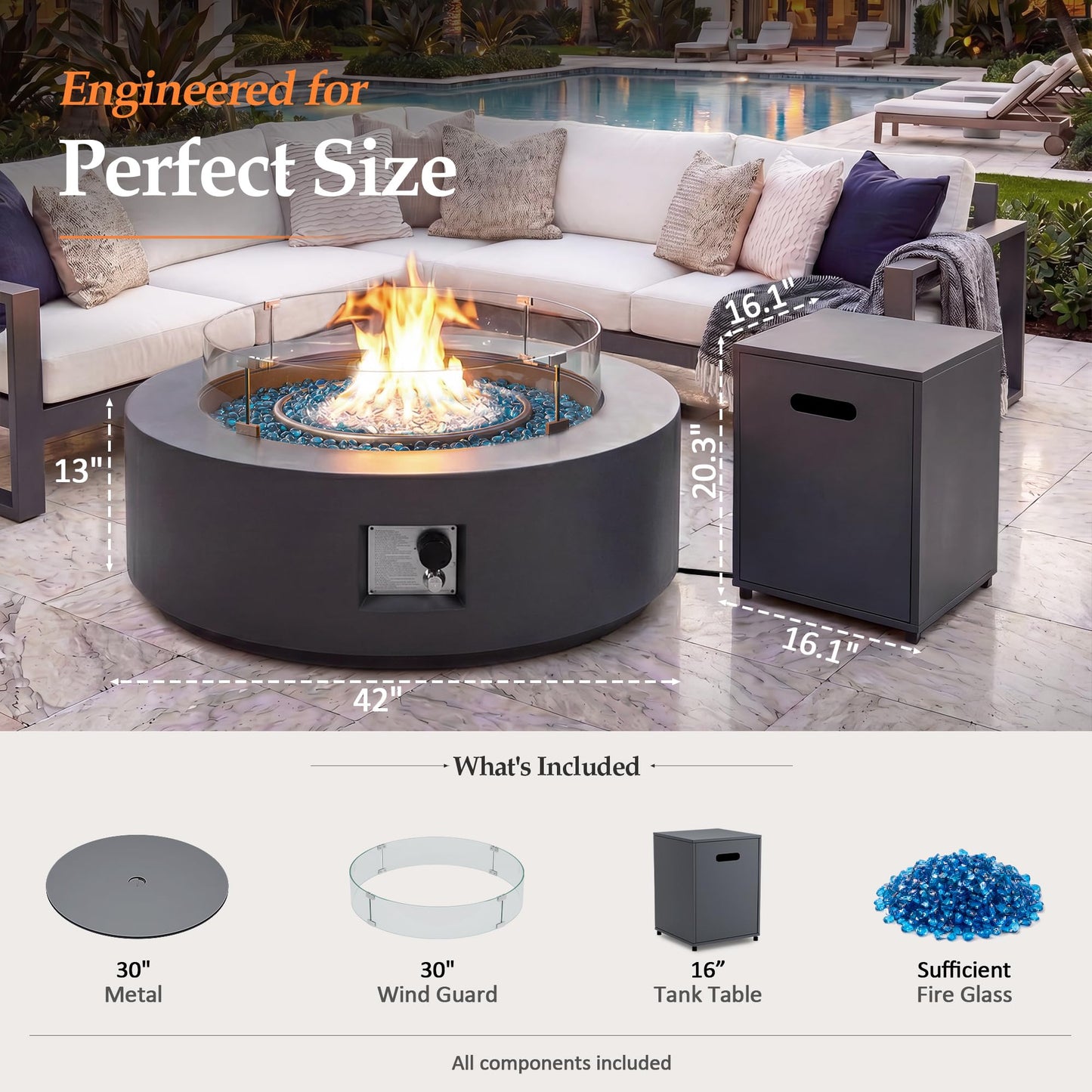 Round Propane Fire Pit Table with Wind Guard