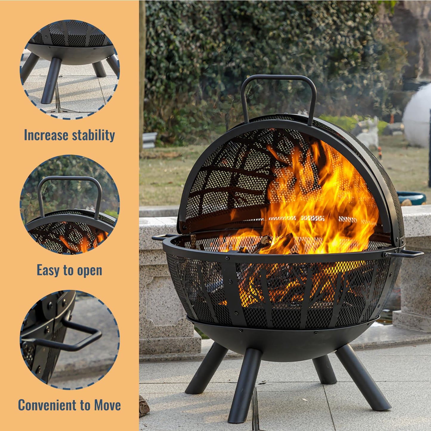 35-Inch Wood Burning Fire Pit with BBQ Grill and Screen