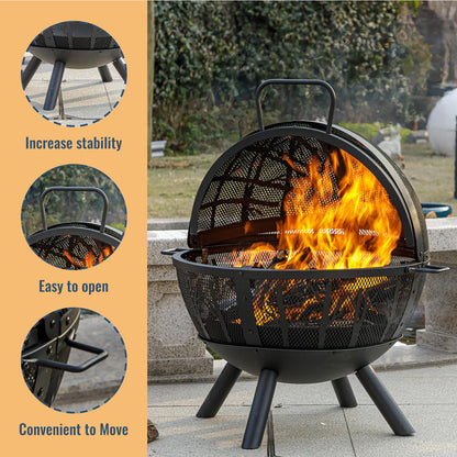 35-Inch Wood Burning Fire Pit with BBQ Grill and Screen