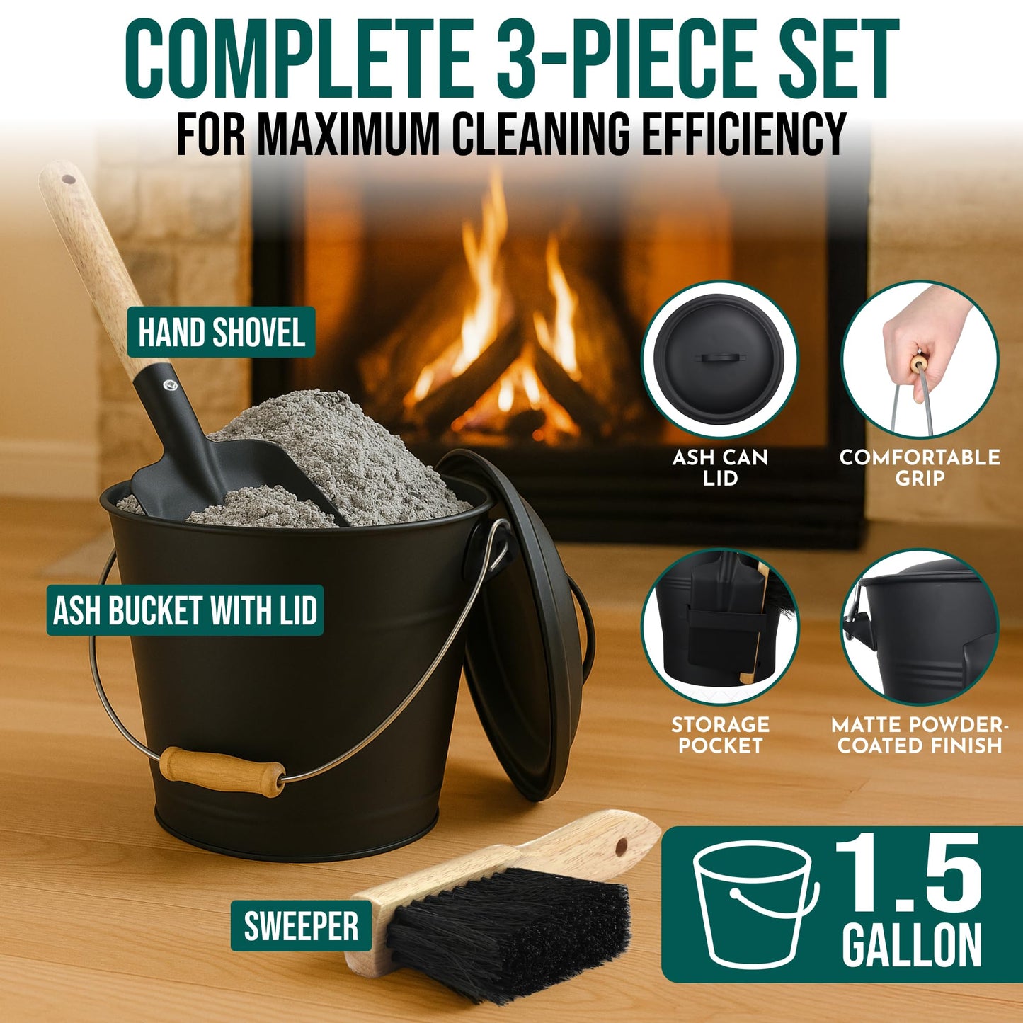 Coal and Ash Bucket with Handle and Lid
