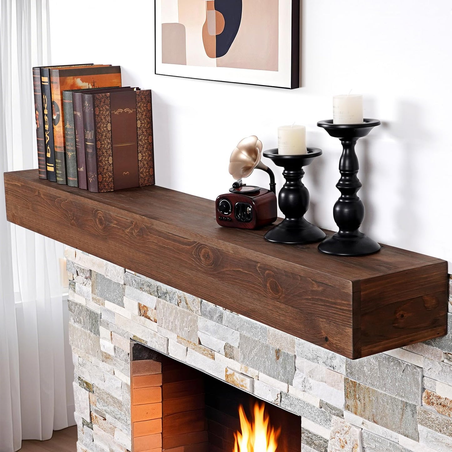 Handcrafted Rustic Wood Fireplace Mantel Shelf