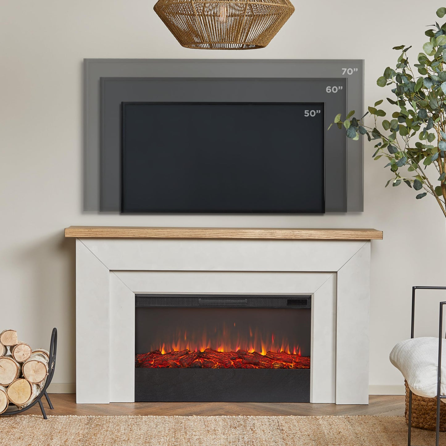 68" Electric Fireplace with Mantel and Remote Control