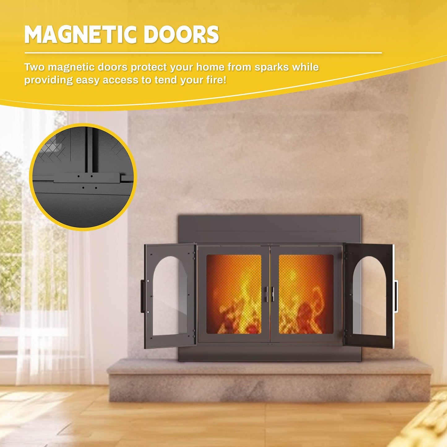 Adjustable Fireplace Door with Glass and Mesh Screen