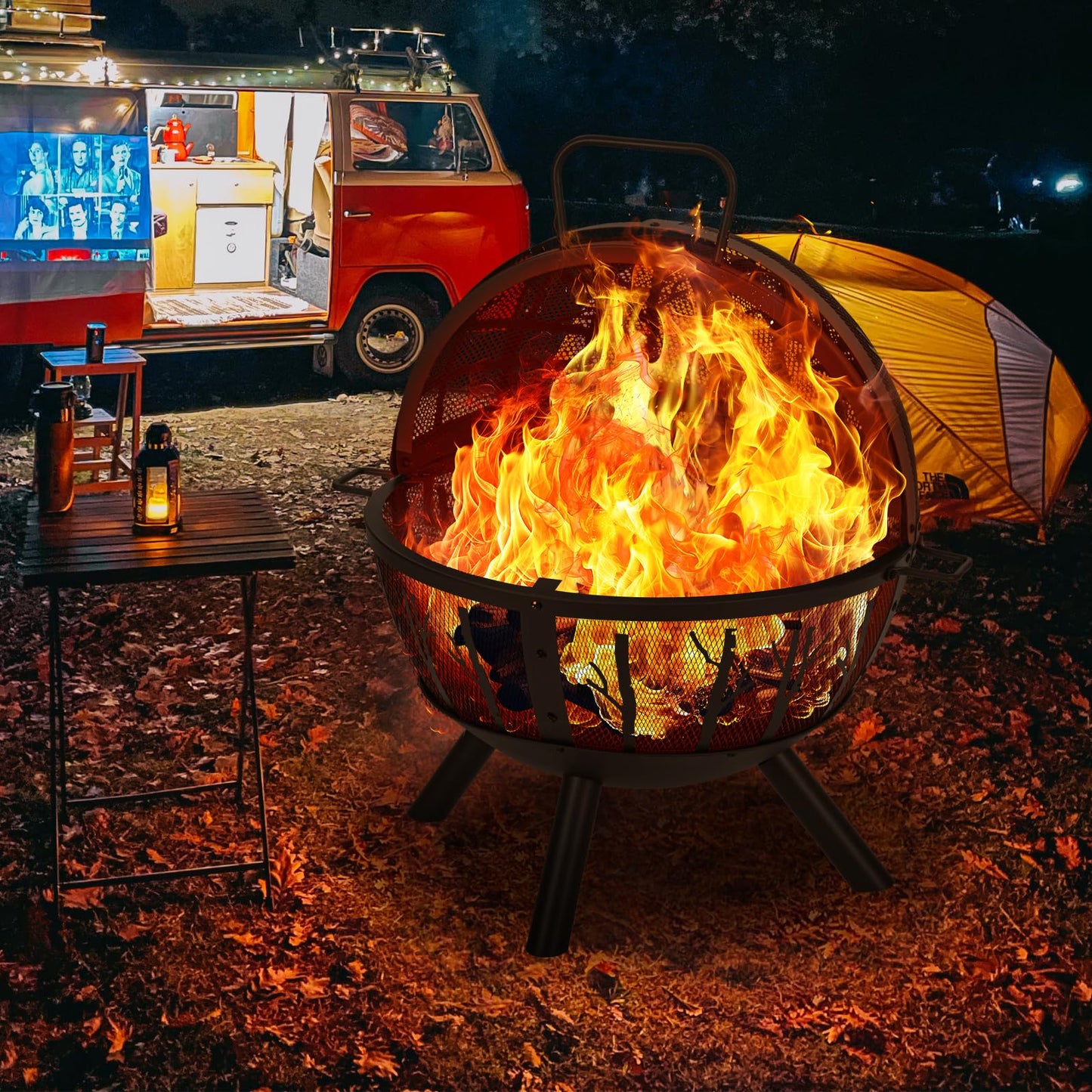 35-Inch Wood Burning Fire Pit with BBQ Grill and Screen