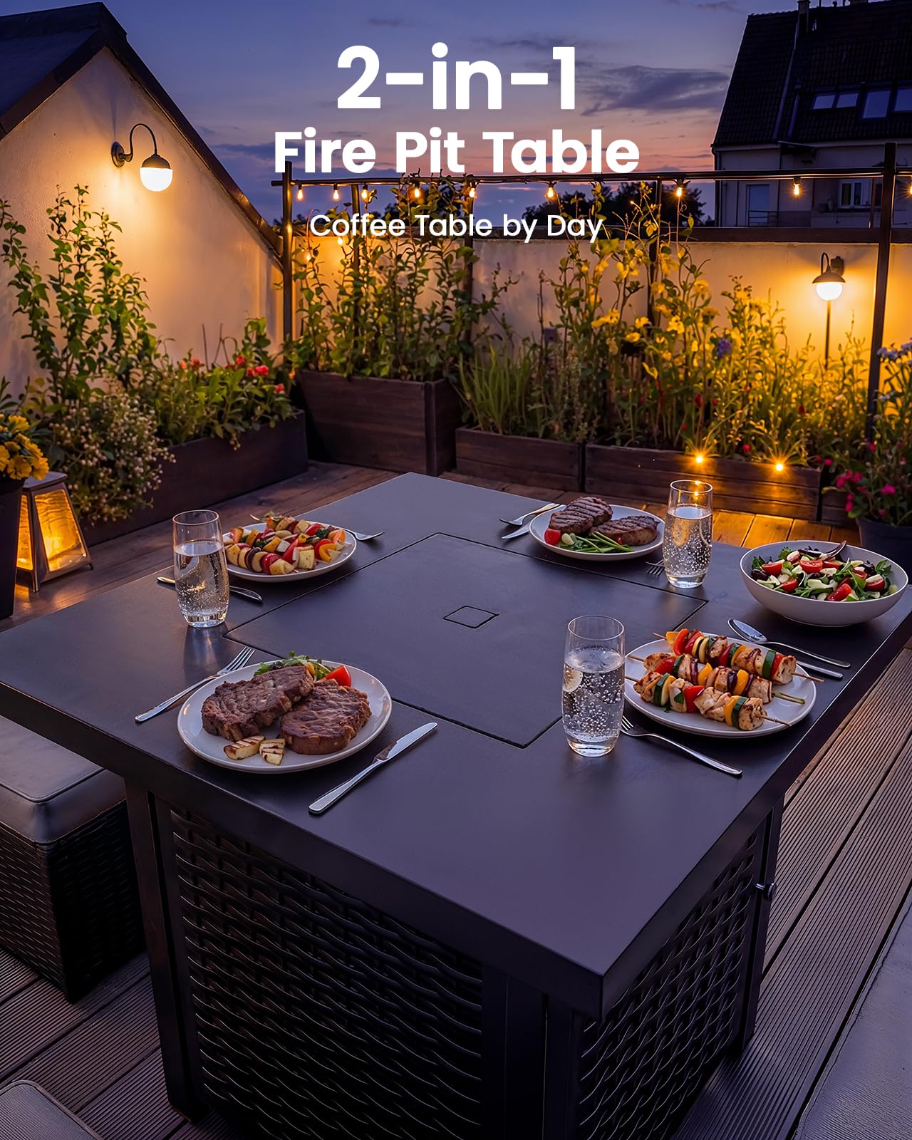 Outdoor Gas Fire Pit Table with Hidden Tank Storage