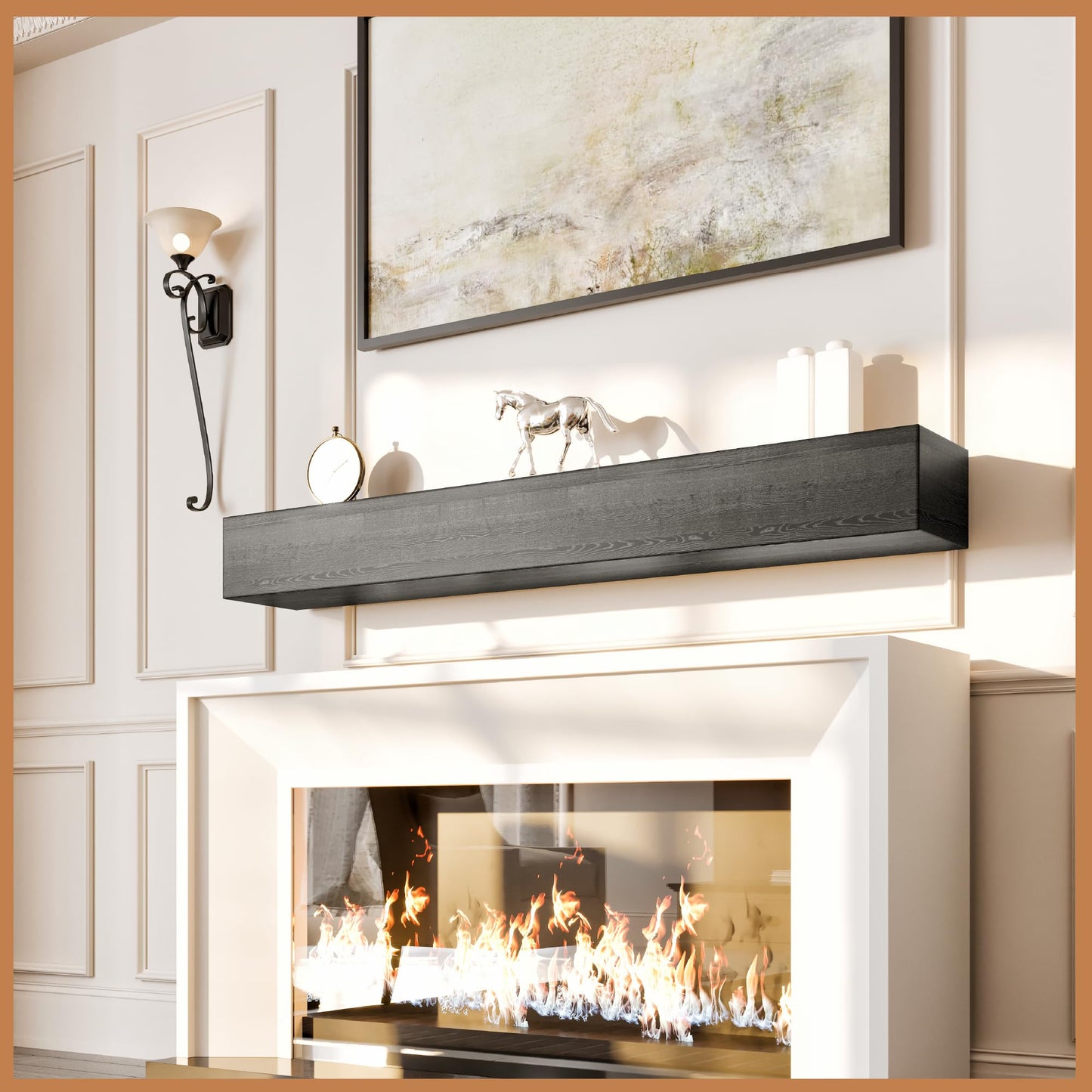 Natural Wood Fireplace Mantel Shelf Surround