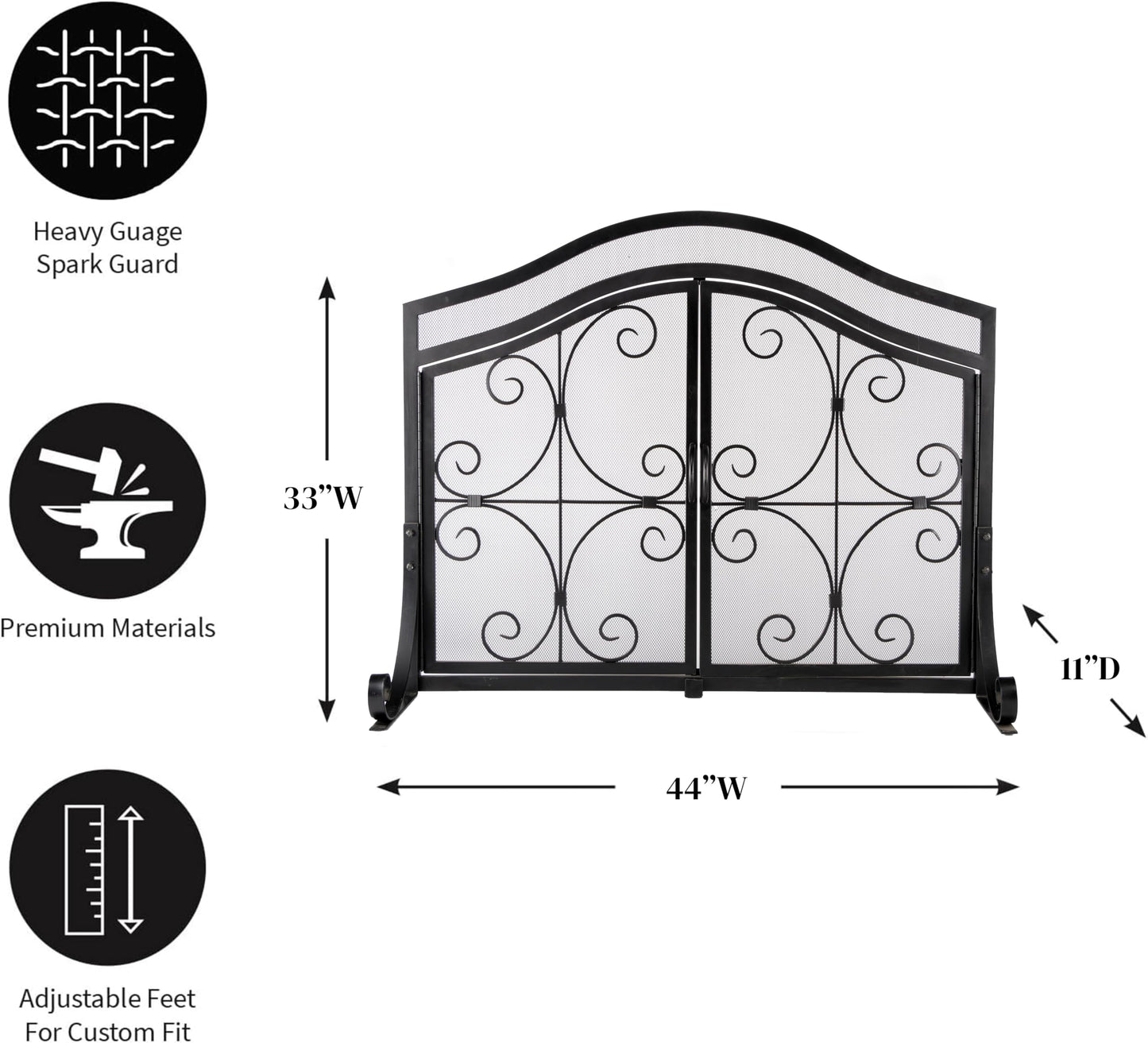 Wrought Iron Fireplace Screen with Decorative Mesh