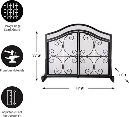 Wrought Iron Fireplace Screen with Decorative Mesh