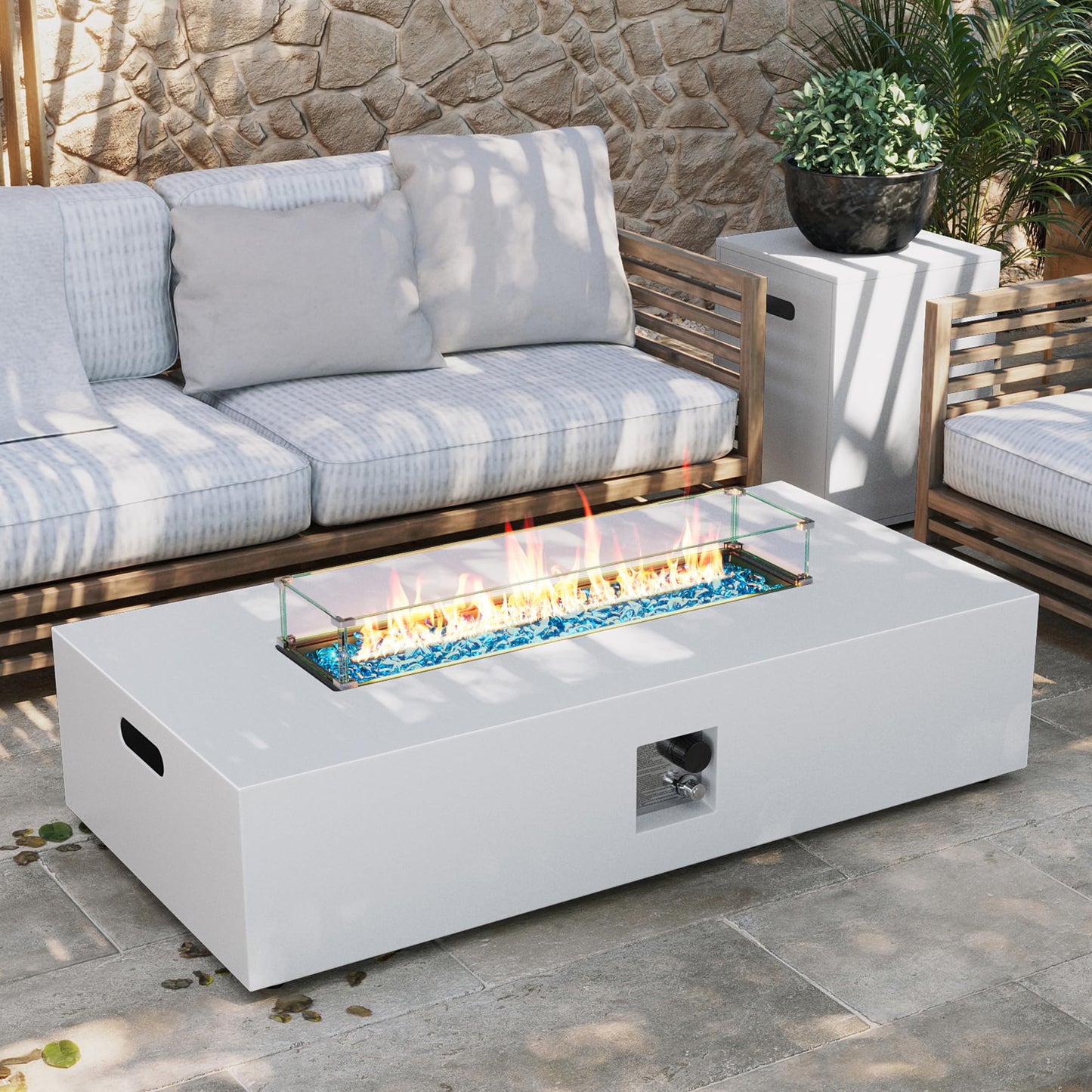 Round Propane Fire Pit Table with Wind Guard