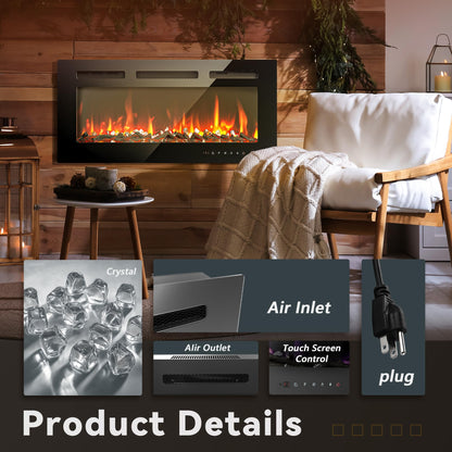 Wall Mounted Electric Fireplace with Flame Effect