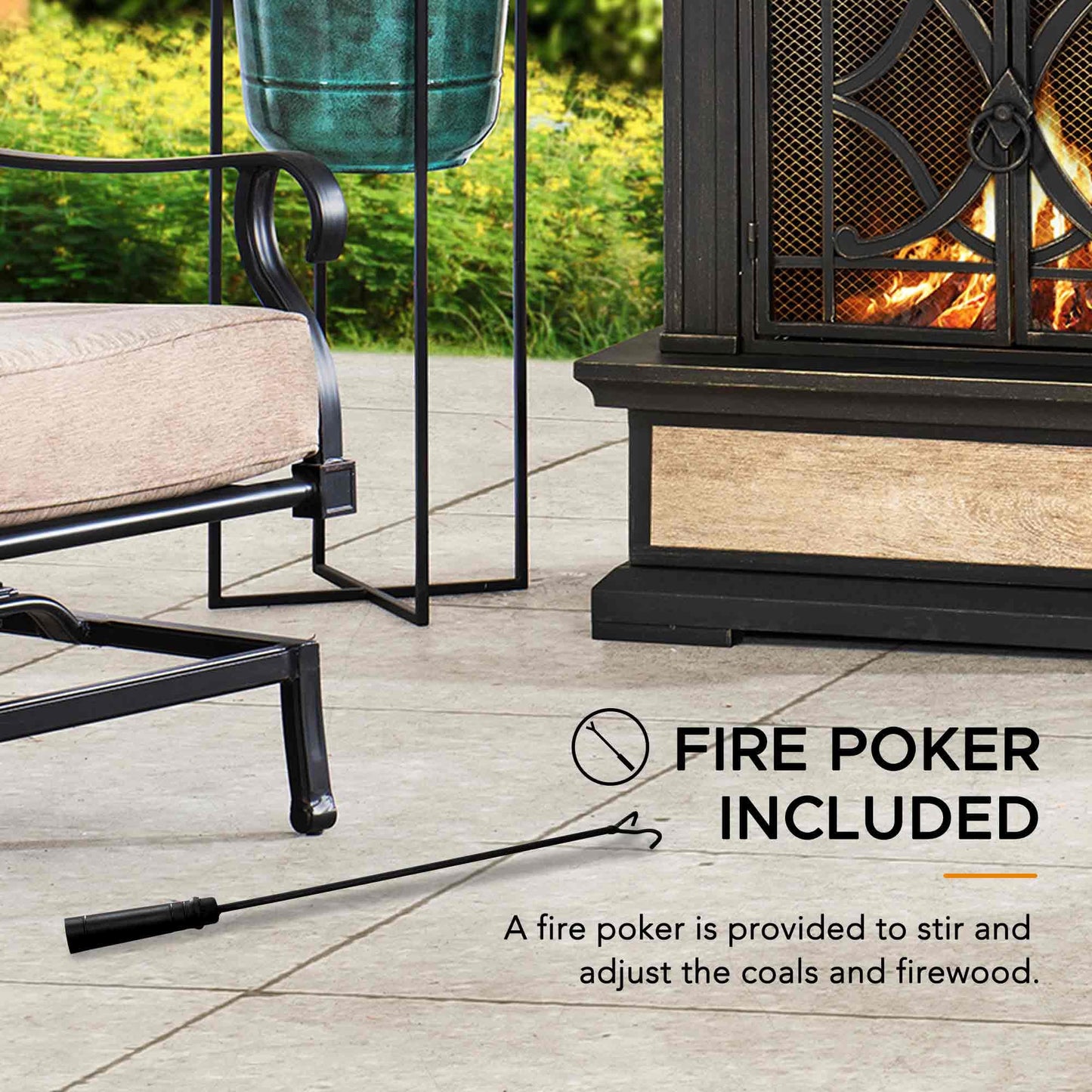 Outdoor Steel Chiminea Fireplace with Ceramic Tile Finish