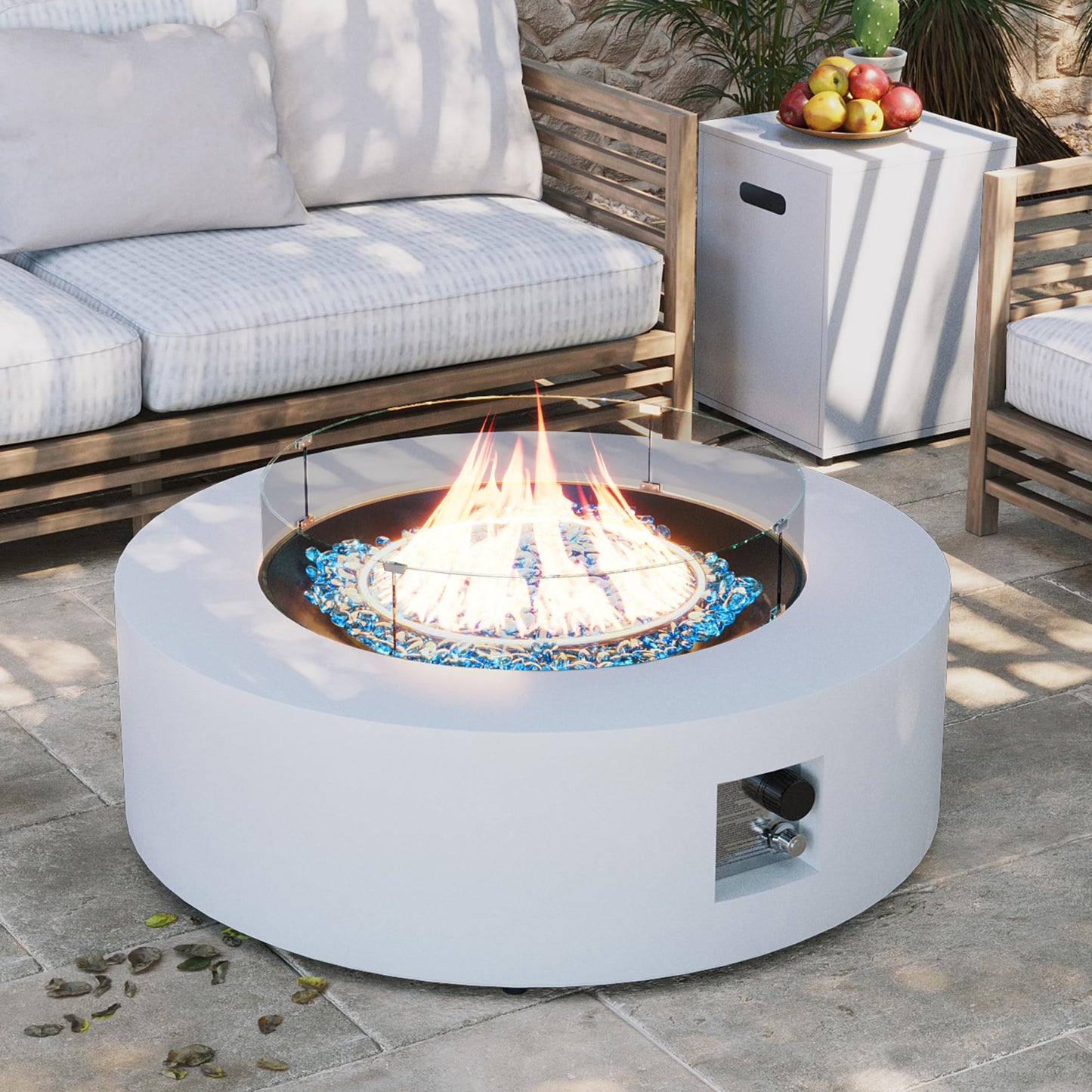 Round Propane Fire Pit Table with Wind Guard