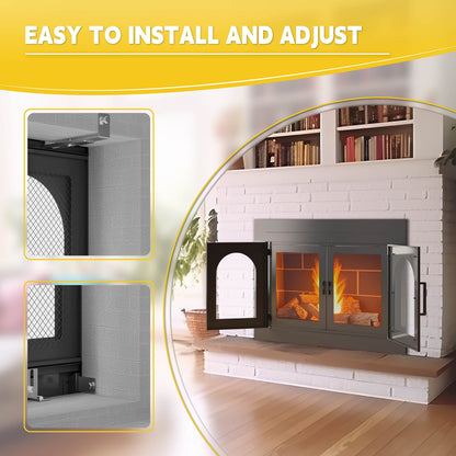 Adjustable Fireplace Door with Glass and Mesh Screen