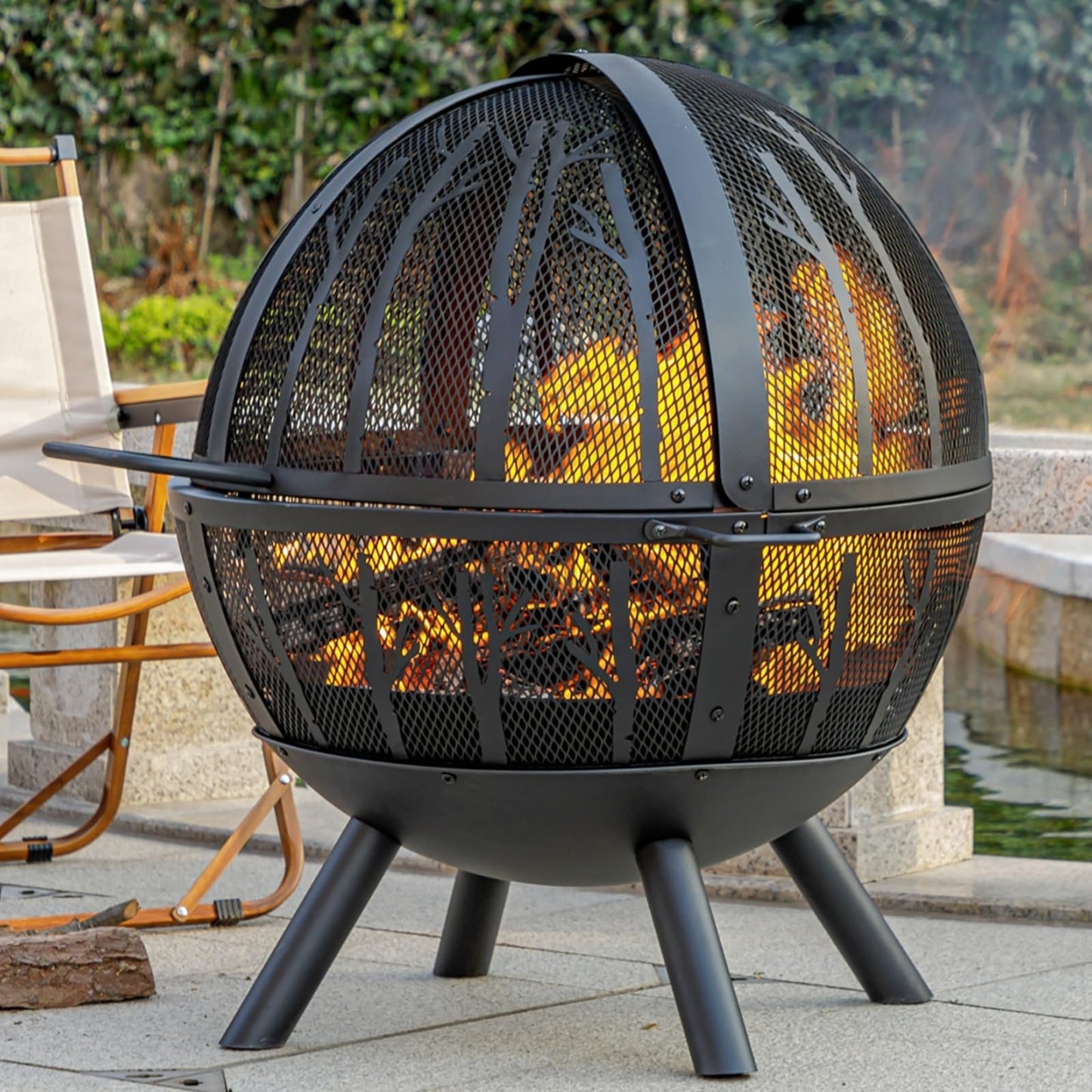 35-Inch Wood Burning Fire Pit with BBQ Grill and Screen