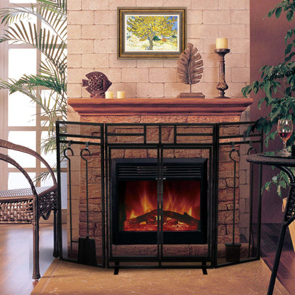 3-Panel Fireplace Screen with Doors and Tool Set