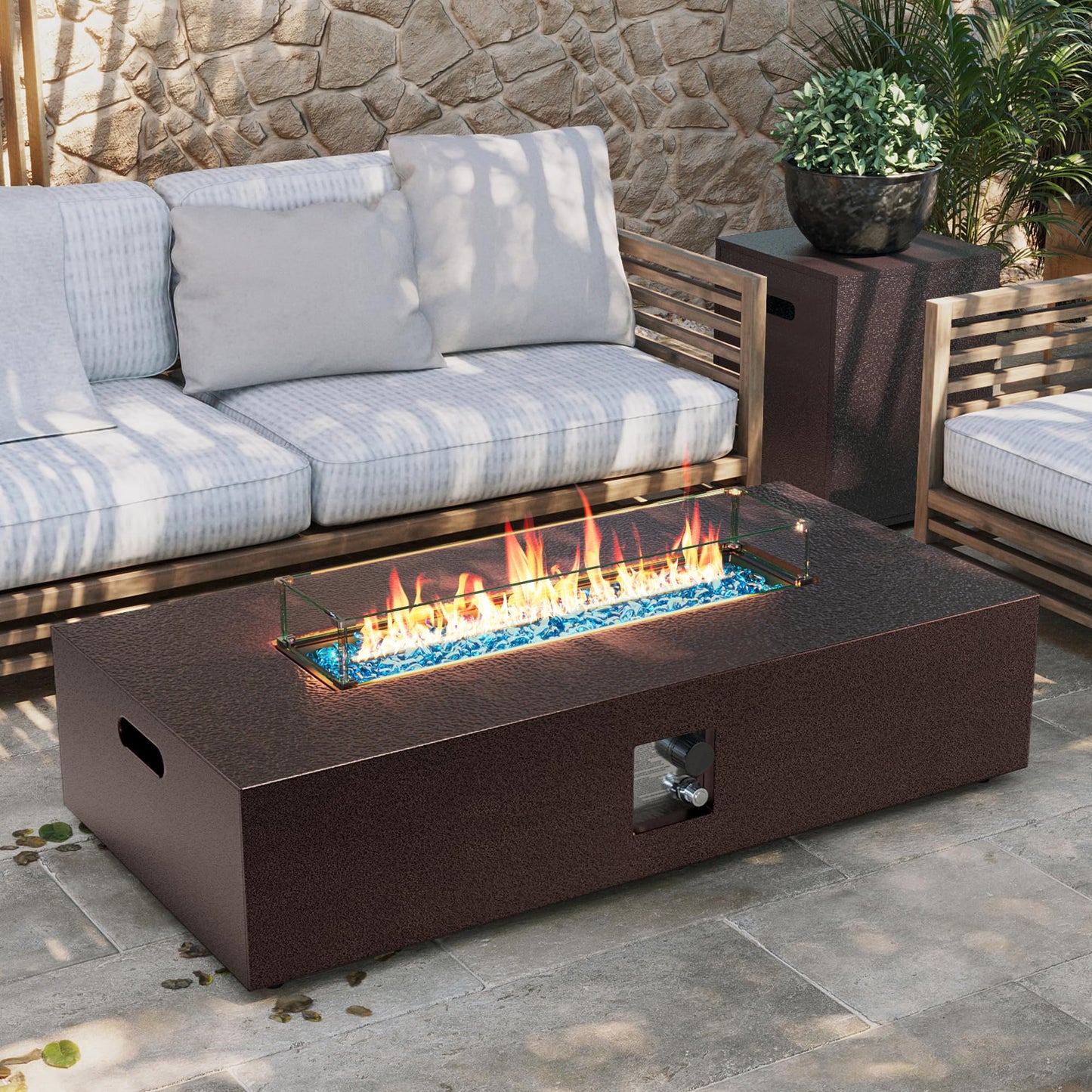 Round Propane Fire Pit Table with Wind Guard
