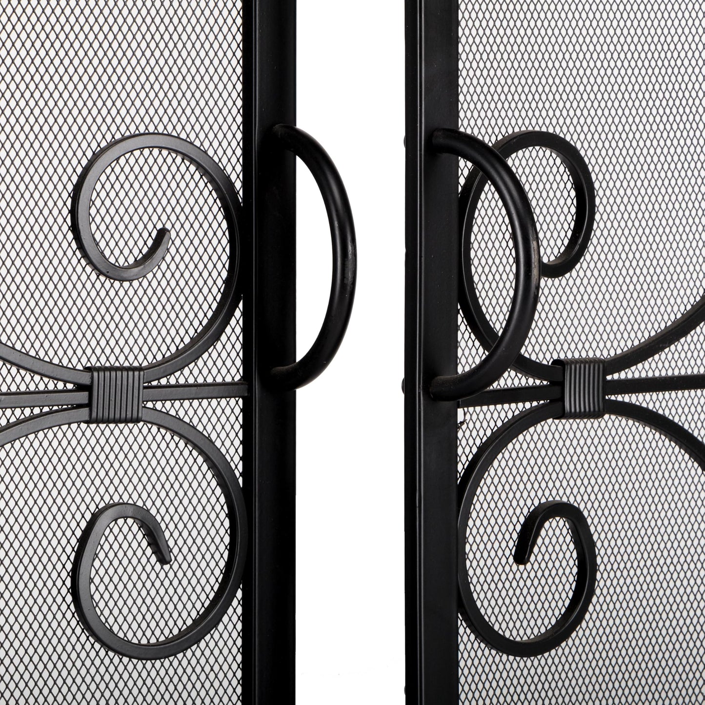 Wrought Iron Fireplace Screen with Decorative Mesh