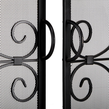 Wrought Iron Fireplace Screen with Decorative Mesh