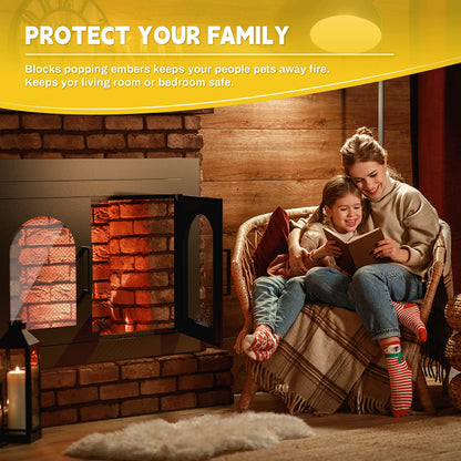 Adjustable Fireplace Door with Glass and Mesh Screen