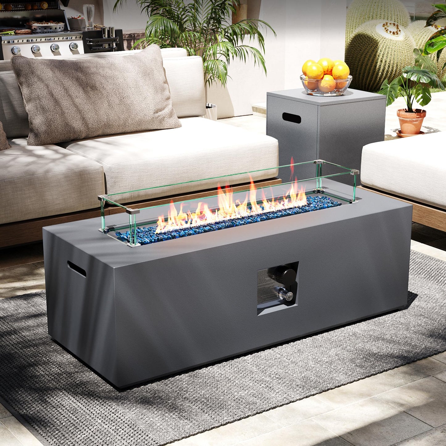 Round Propane Fire Pit Table with Wind Guard