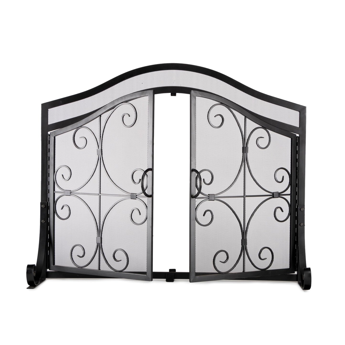 Wrought Iron Fireplace Screen with Decorative Mesh