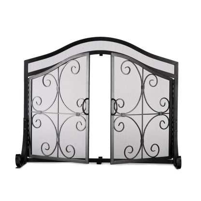 Wrought Iron Fireplace Screen with Decorative Mesh