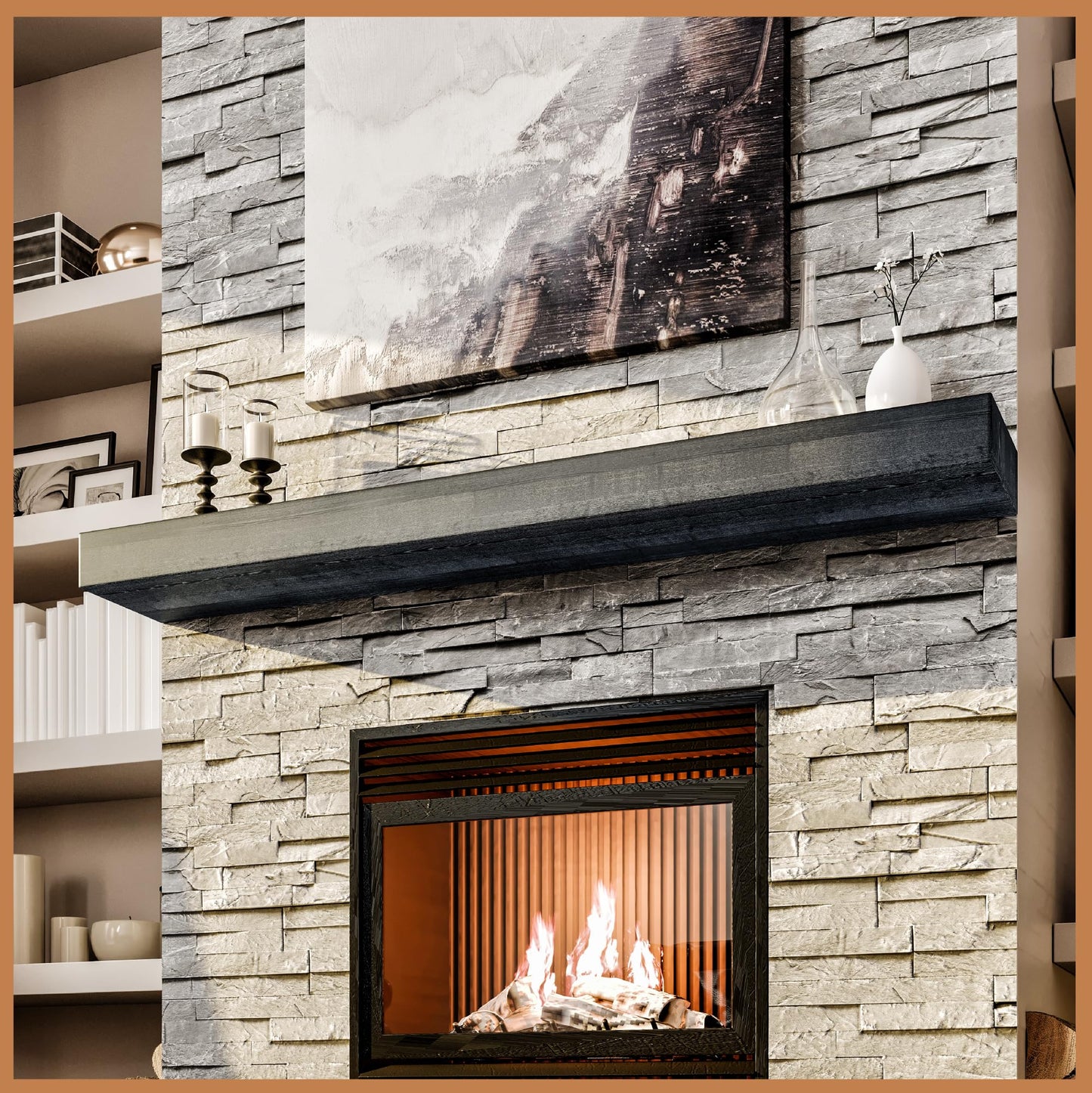 Natural Wood Fireplace Mantel Shelf Surround