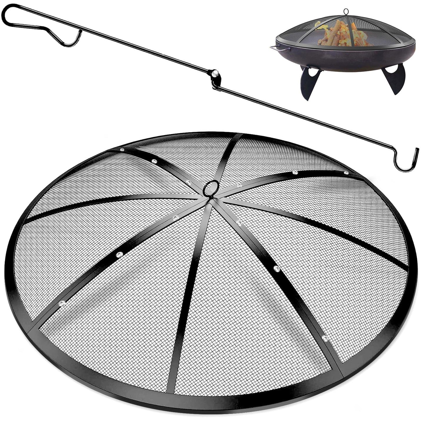 Heavy-Duty Fire Pit Spark Screen with Handle and Poker