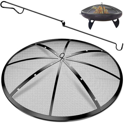 Heavy-Duty Fire Pit Spark Screen with Handle and Poker