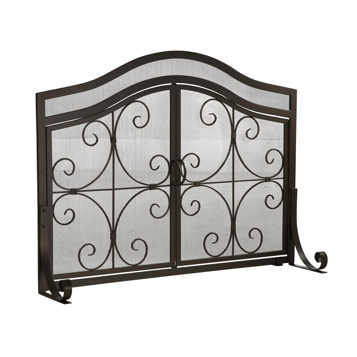 Wrought Iron Fireplace Screen with Decorative Mesh