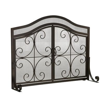 Wrought Iron Fireplace Screen with Decorative Mesh
