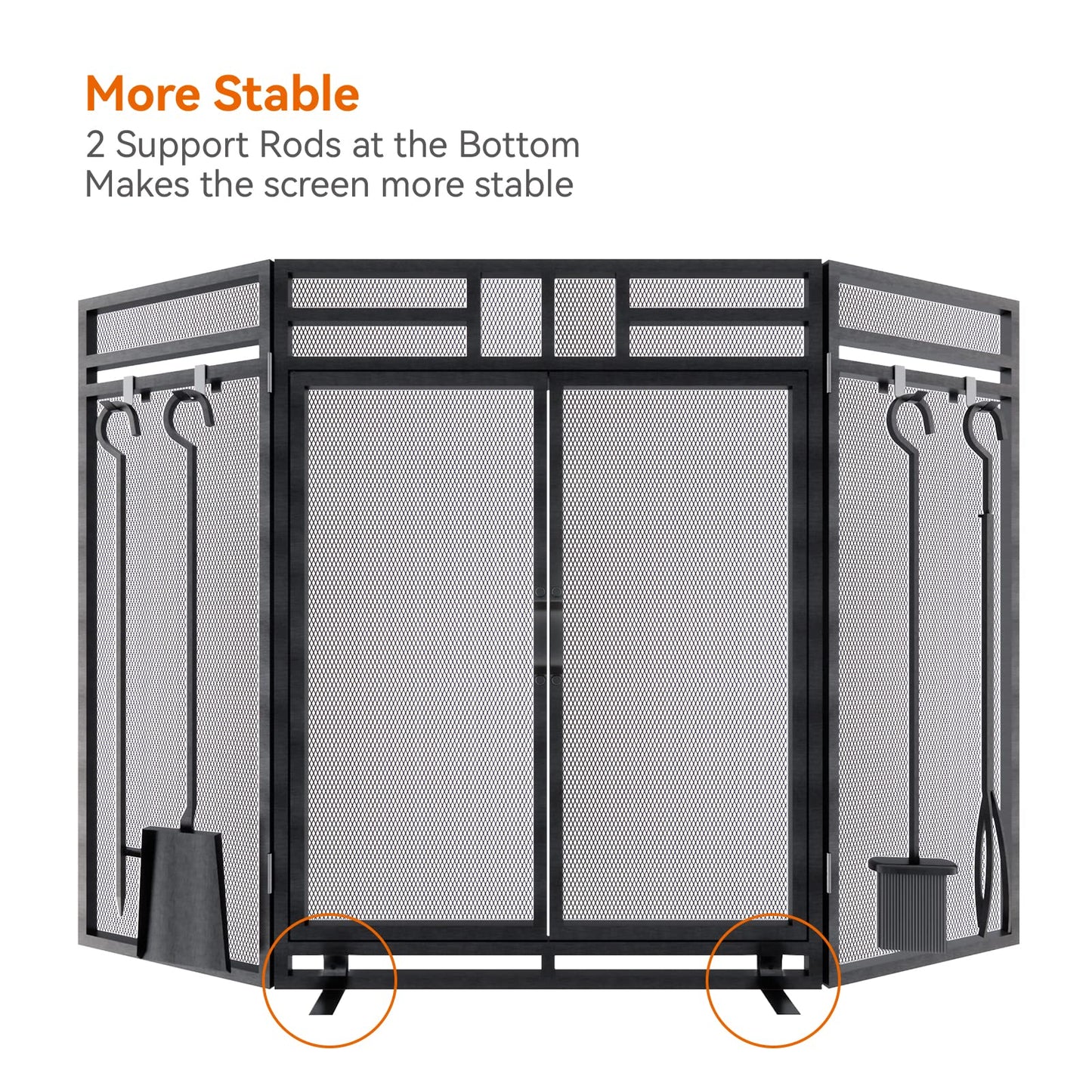 3-Panel Fireplace Screen with Doors and Tool Set