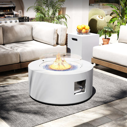 Round Propane Fire Pit Table with Wind Guard